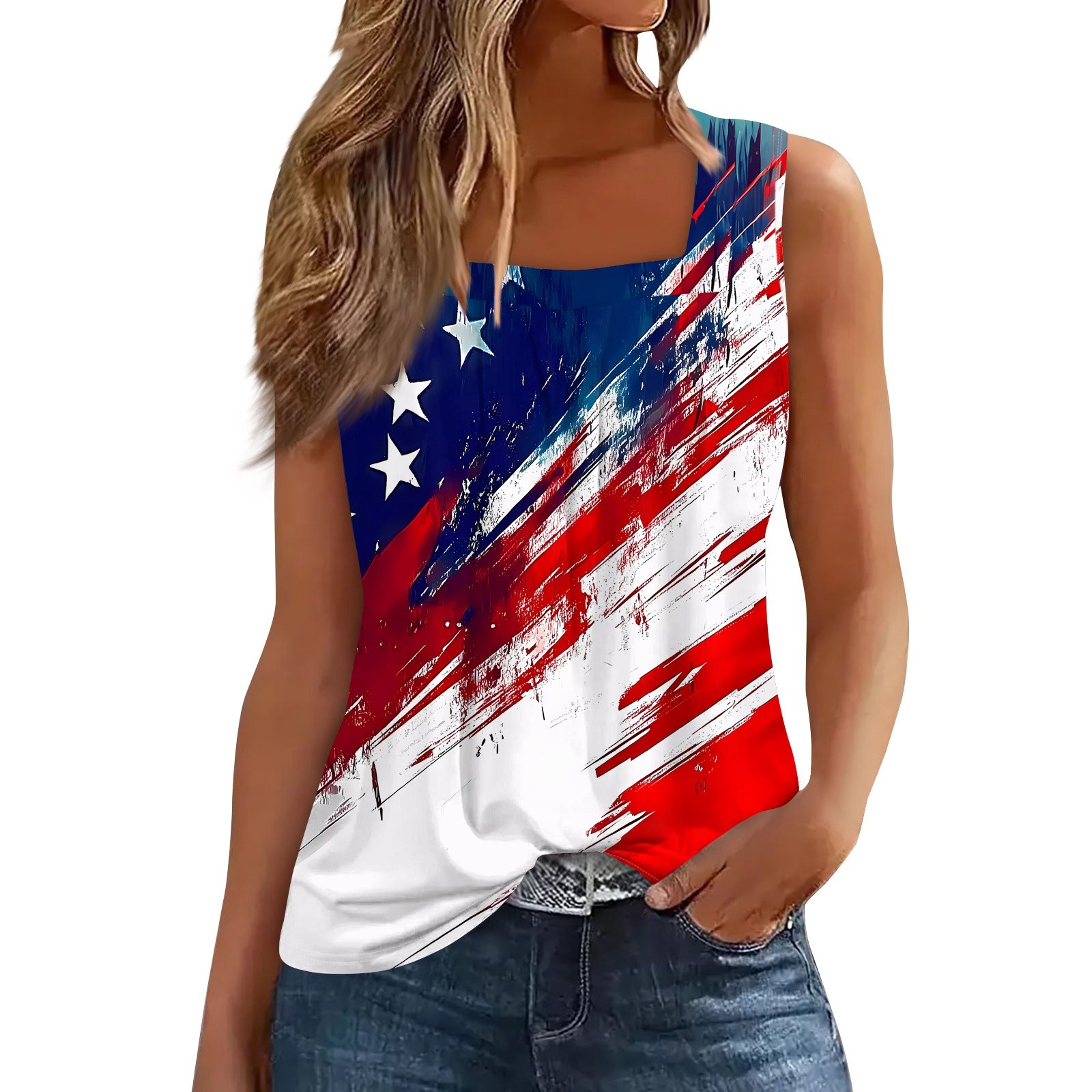 SAATLERI Fourth Of July USA Flag Tank Top for Women Casual Womens ...