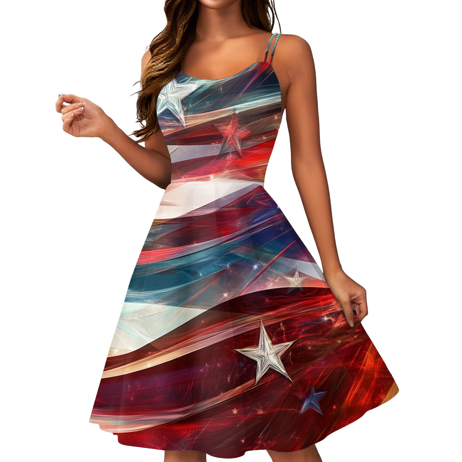 SAATLERI Womens 4th of July Dresses Retro Spaghetti Strap American